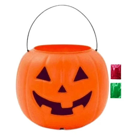 Halloween Buckets for Trick or Treat 8 inch, Plastic Orange Pumpkin Pail for Trick or Treating Party Favor Gift Basket Jack O Lantern Candy Storage Decor 1 Pack with 2 Snoep in Beperkte Oplage | Walmart (US)