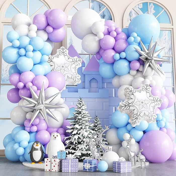 Winter Wonderland Balloon Arch Garland Kit, Baby Blue Purple Balloons with Spike Star Snowflake F... | Amazon (US)