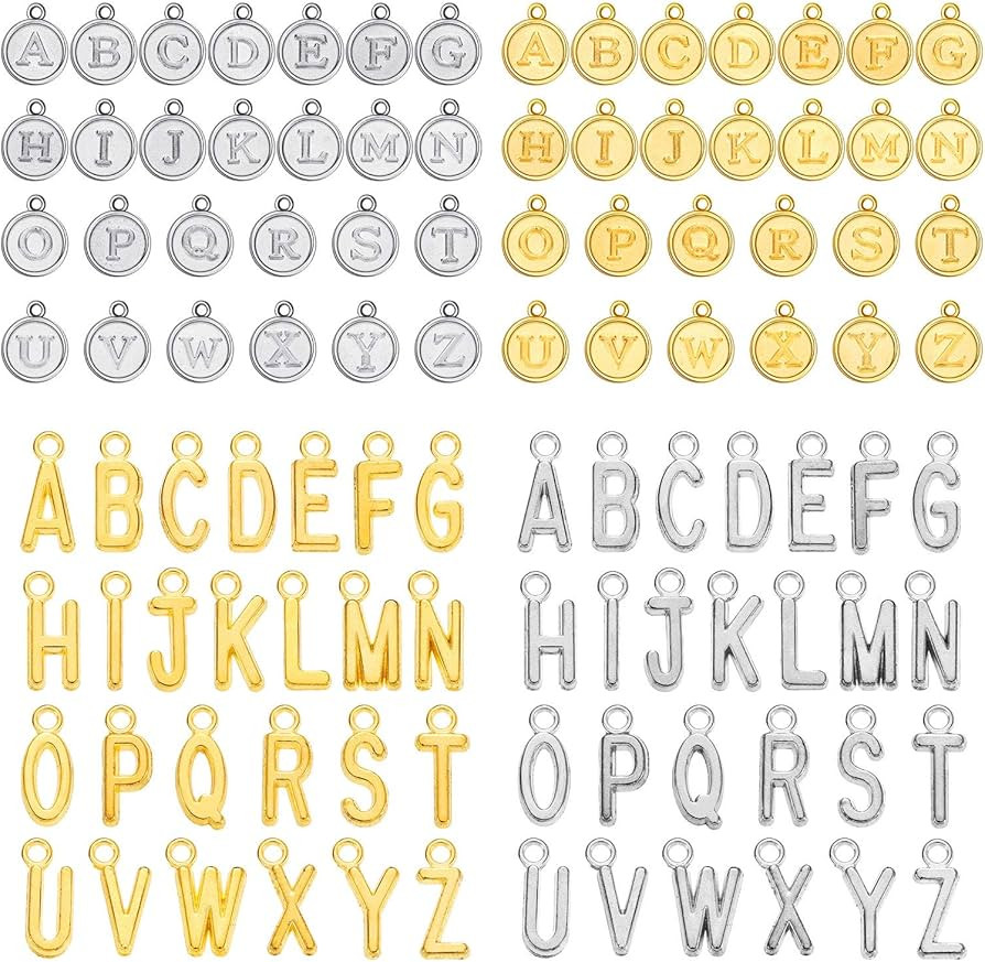 104 Pcs/4 Sets Gold Letter Charms Alphabet ABC Charms A-z Letter Silver Charms Pendants for DIY B... | Amazon (US)