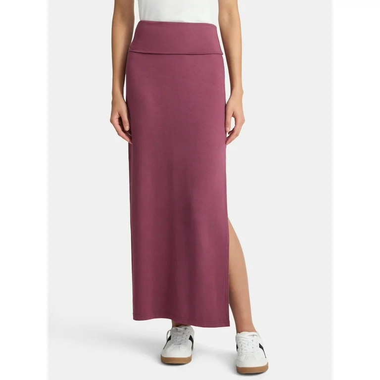 No Boundaries Knit Foldover Slit Maxi Skirt, Women's and Women’s Plus | Walmart (US)