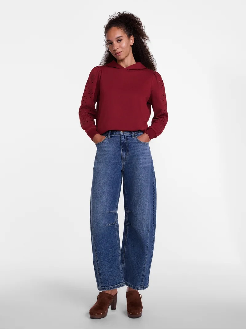 Scenario Women's and Women's Plus Eyelet Hoodie with Long Sleeves, Sizes XS-4X | Walmart (US)
