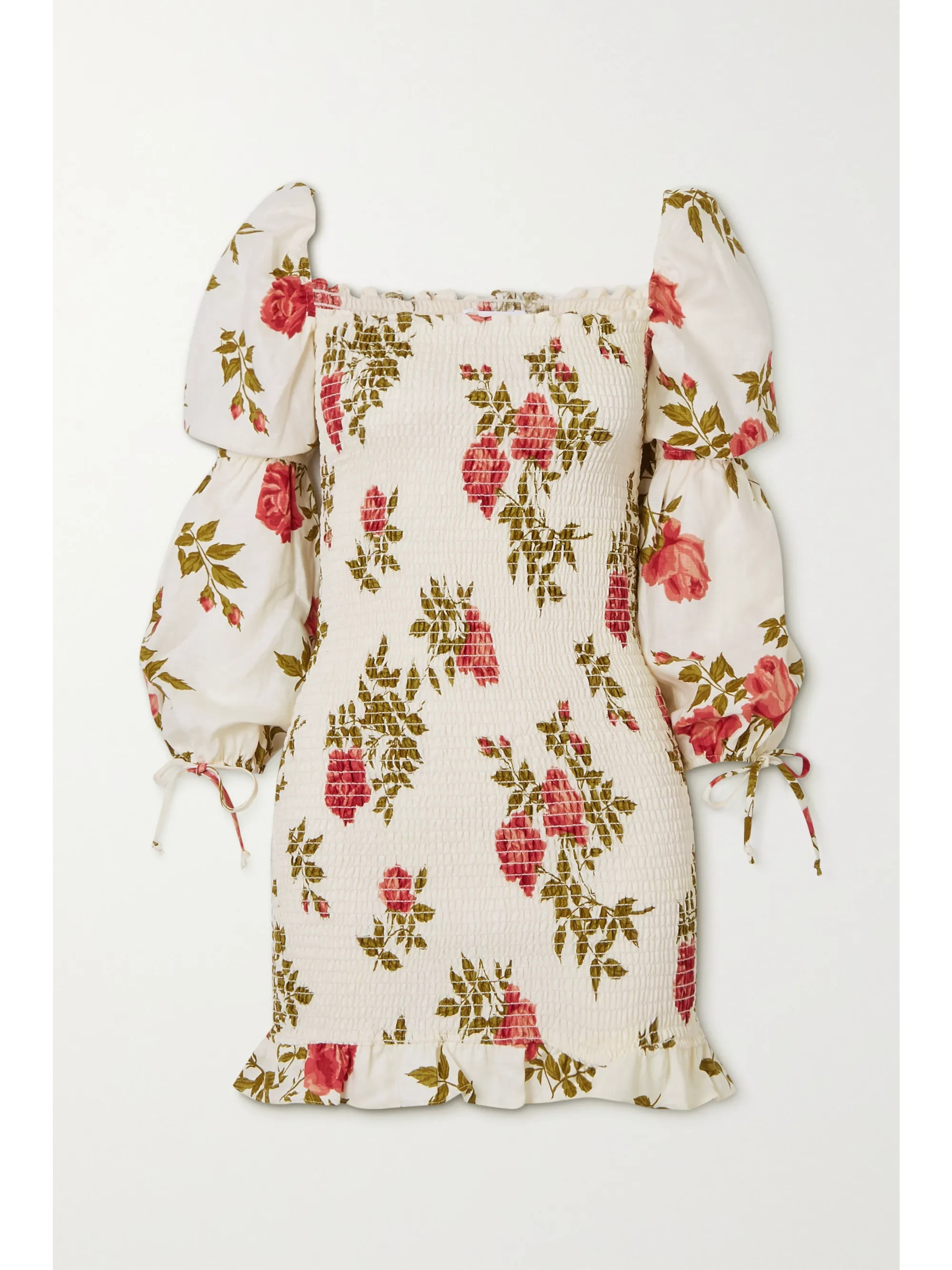 Hilary smocked floral-print linen mini dress | NET-A-PORTER (UK & EU)