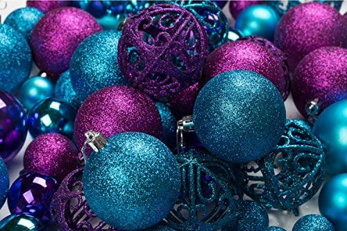 100 Purple and Blue Christmas Ornament Balls Shatterproof + 100 Metal Ornament Hooks, Hanging Ornaments for Indoor/Outdoor Xmas Christmas Tree, Holiday Party, Home Décor Sizes, 1.2" 1.6" & 2.4" | Amazon (US)