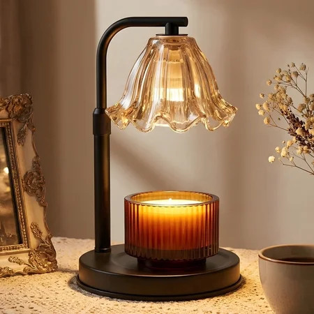 Modern Electric Candle Warmer Lamp with Timer & Dimmable Heat, Flower Lamp Lamshade, 2×50W Bulbs for Scented Wax & Jar Candles | Walmart (US)