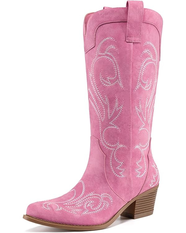 Athlefit Cowboy Boots for Women Vintage Embroidered Country Western Cowgirl Boots Low Chunky Heel... | Amazon (US)