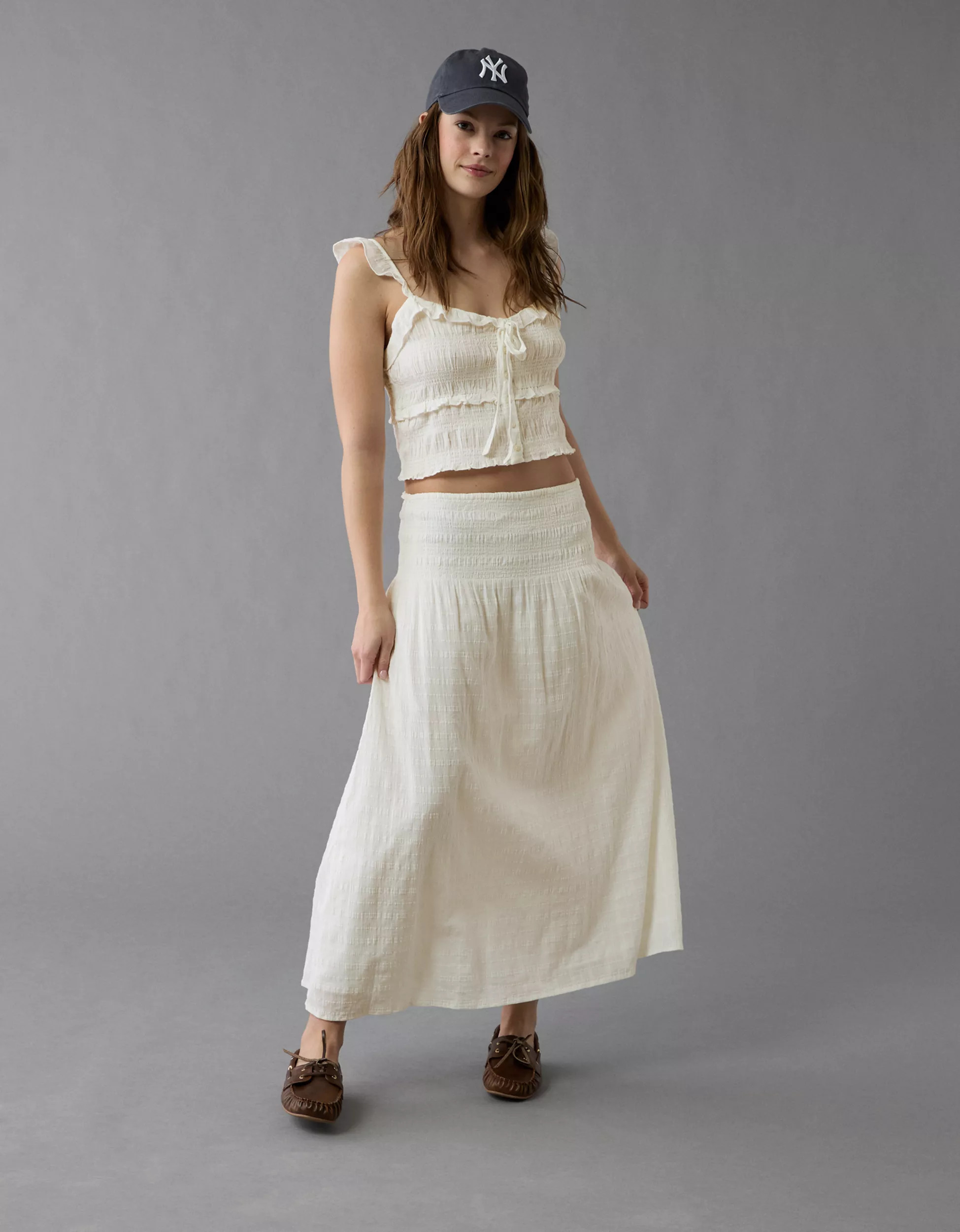 AE High-Waisted Smocked Maxi Skirt | American Eagle Outfitters (US & CA)