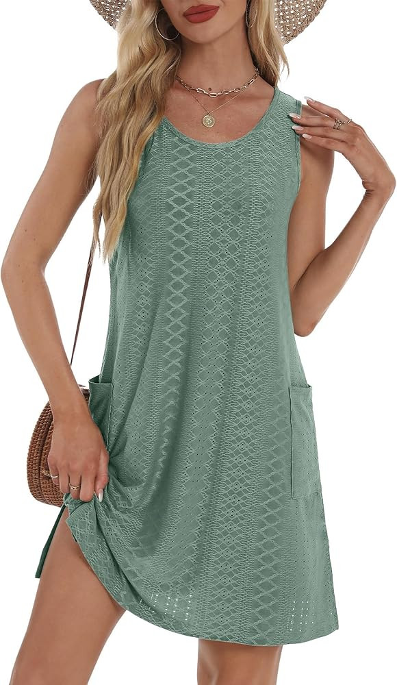 Coverup Summer Dresses for Women 2025 Eyelet Casual Loose Sleeveless Sundresses Tank Dresses with... | Amazon (US)