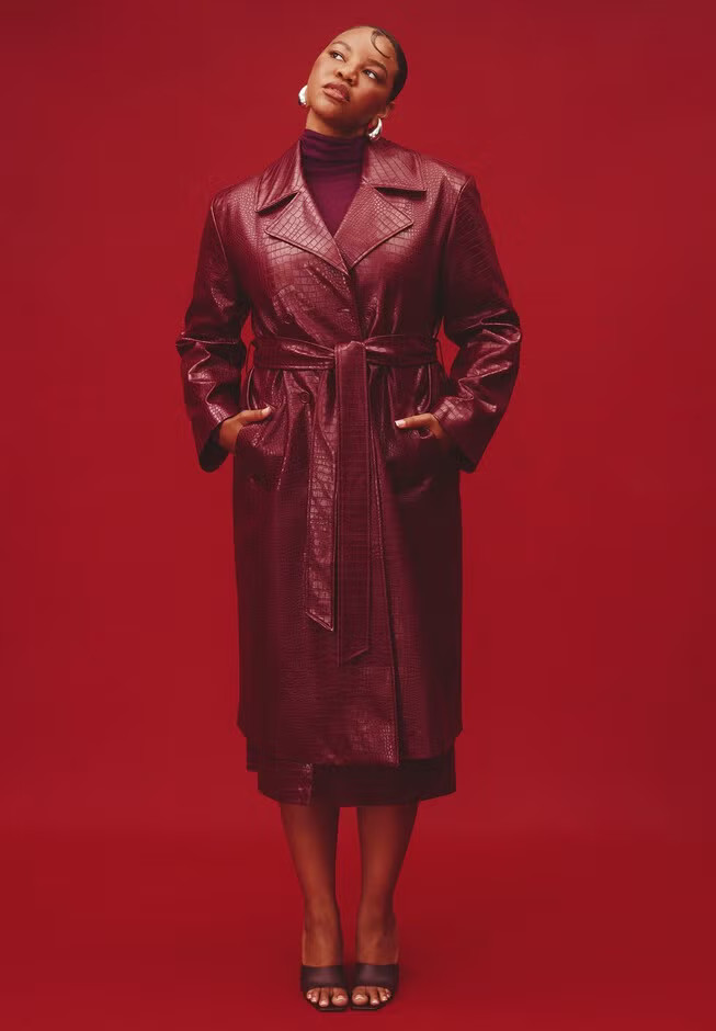 Croc Faux Leather Trench Coat | Eloquii