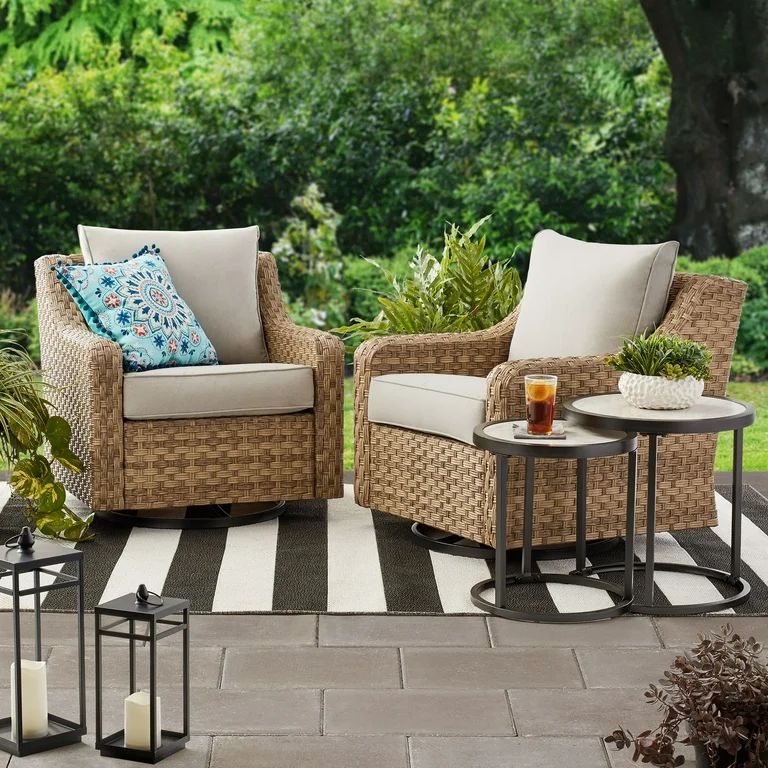 Better Homes & Gardens River Oaks Outdoor Swivel Gliders with Patio Covers, Set of 2, Natural - W... | Walmart (US)