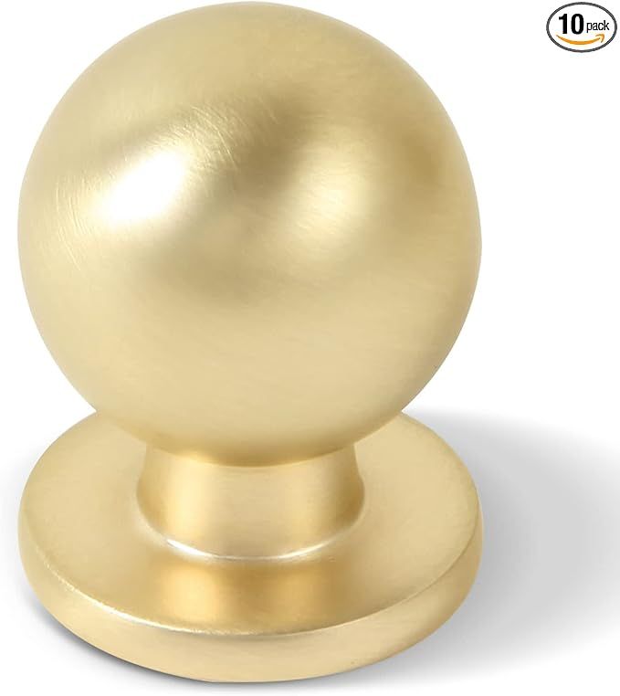 10 Pack 1 Inch (25mm) Diameter Round Solid Brushed Brass Finish Kitchen Cabinet Gold Knob. … | Amazon (US)