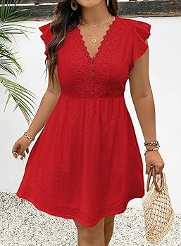 Eytino Plus Size Dresses for Women Summer Ruffle Cap Sleeve Lace V Neck Embroidery Eyelet A Line ... | Amazon (US)