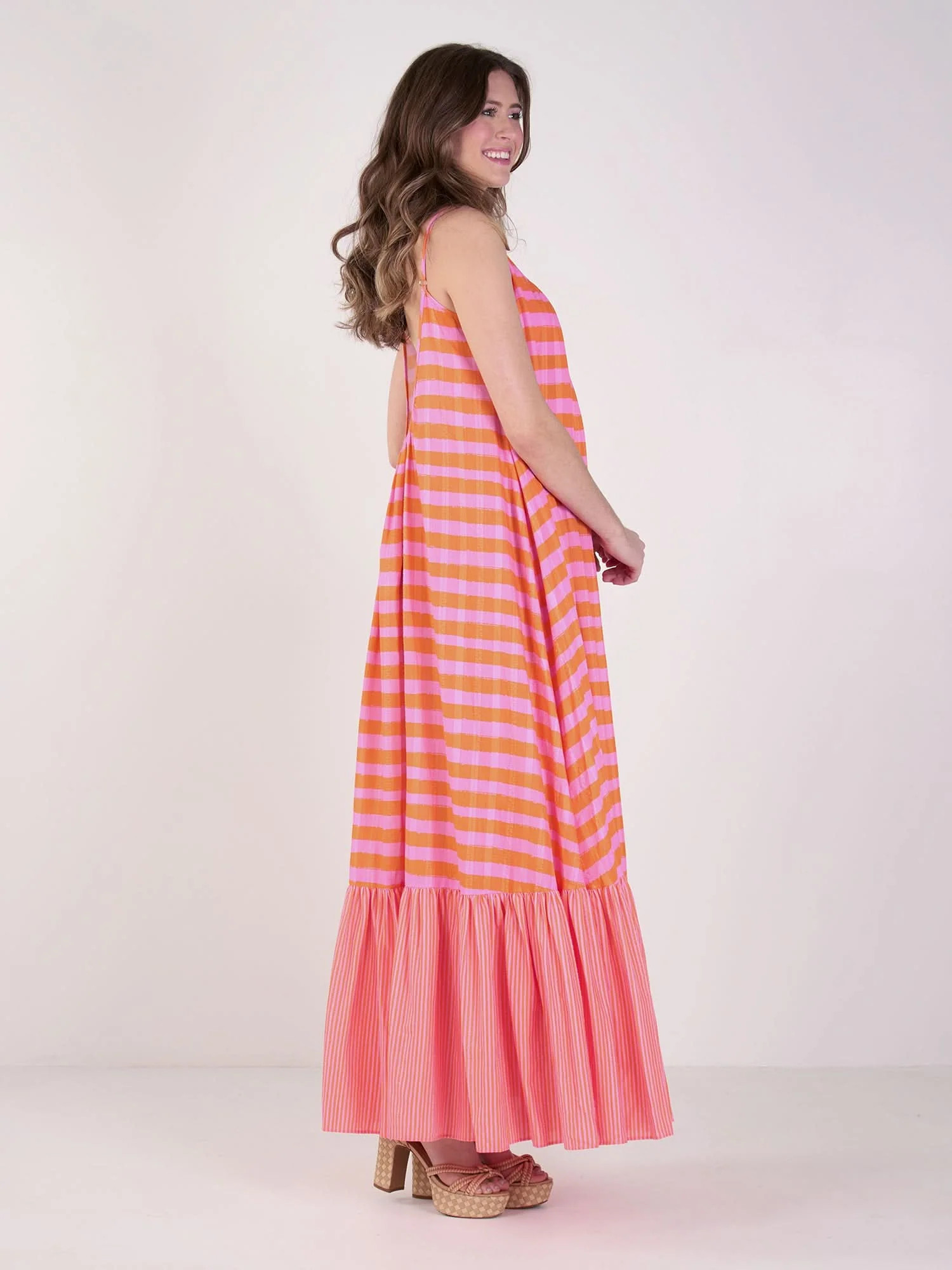 Susannah Maxi in Coral Pink Stripe | Emily McCarthy
