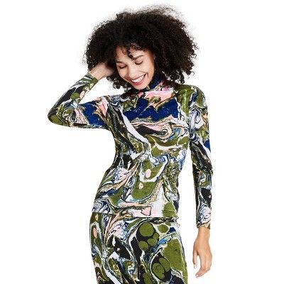 Women's Marble Print Long Sleeve Textured Turtleneck Shirt - Rachel Comey x Target Black | Target