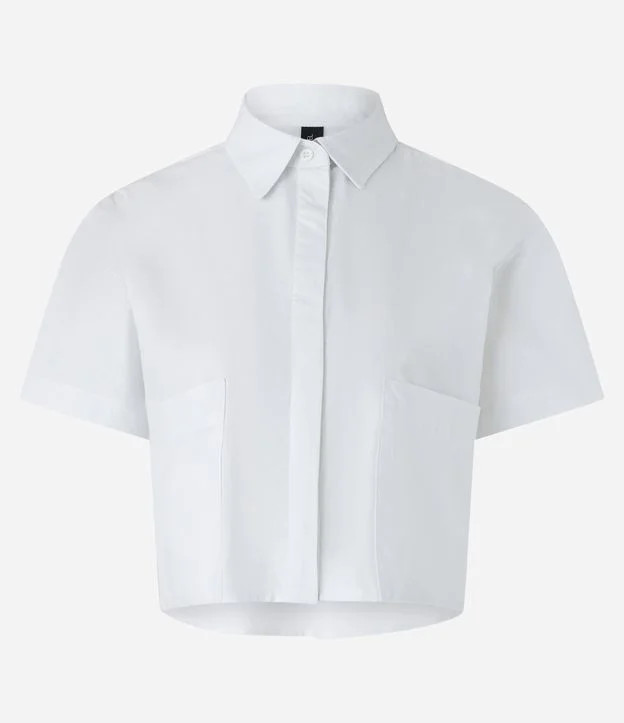 Camisa Cropped em Tricoline com Bolsos Branco | Renner (BR)