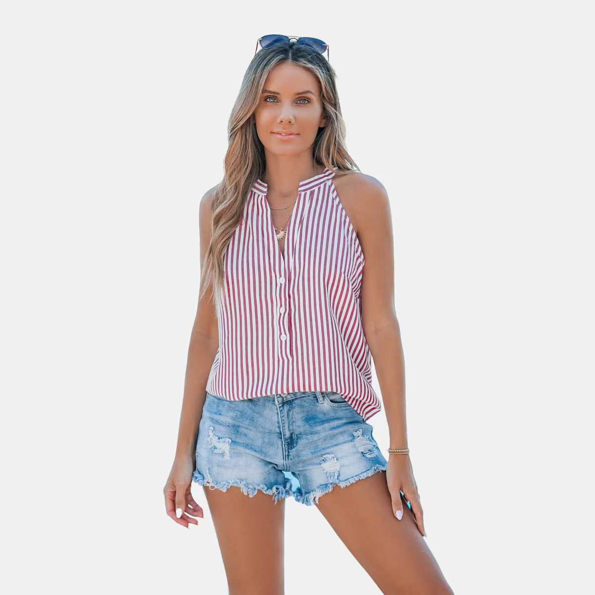 Women's Striped V-Neck Buttoned Top - Cupshe | Target