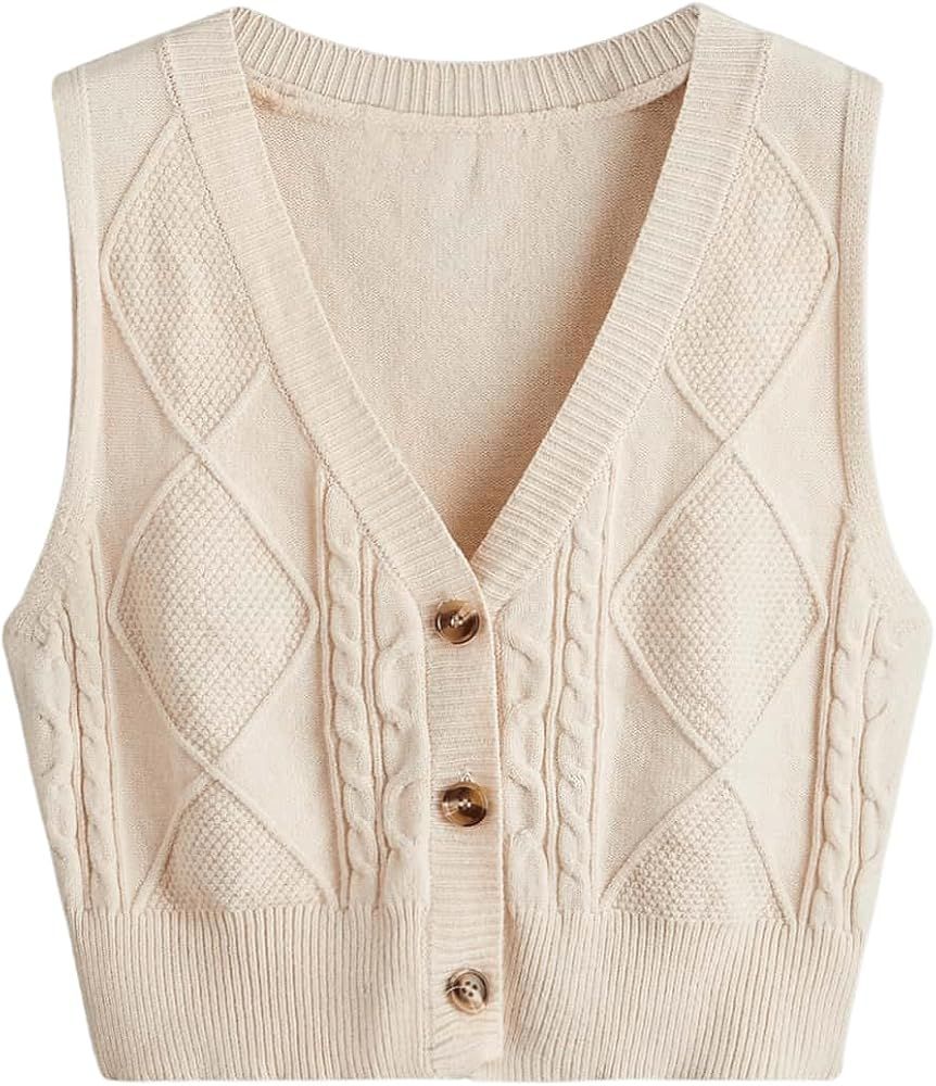 SweatyRocks Women's Basic Sleeveless V Neck Button Front Sweater Vest Knitted Cardigan | Amazon (US)