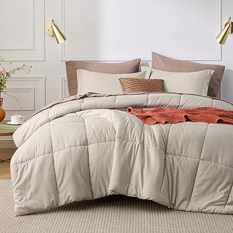 Bedsure Twin/Twin Extra Long Comforter Set - Beige Basket Weave Down Alternative Comforter Set Tw... | Amazon (US)