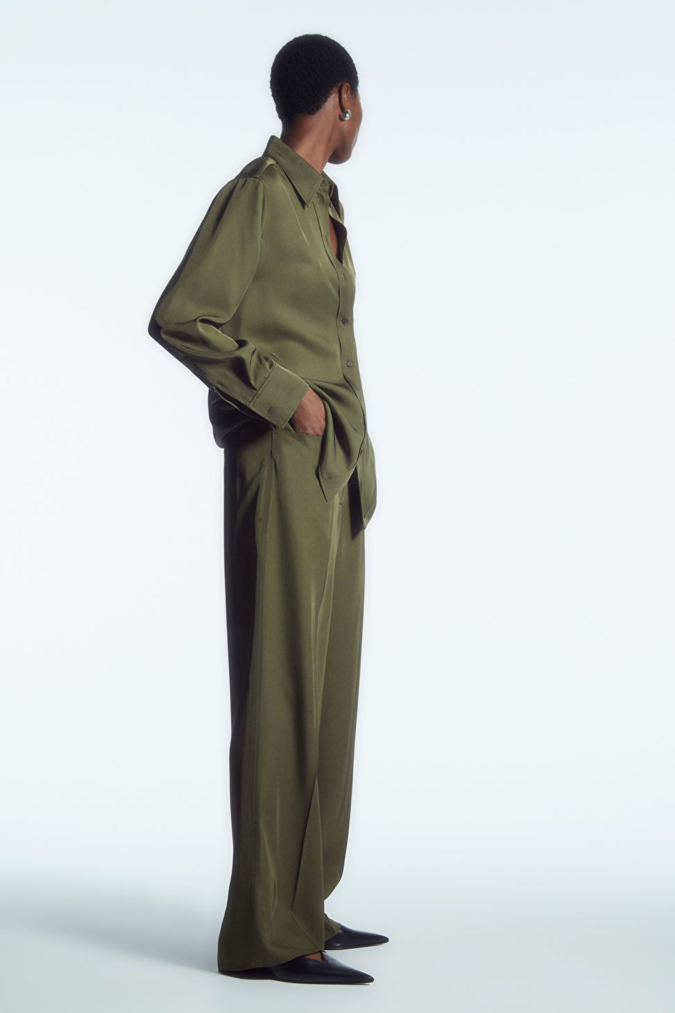 FLUID STRAIGHT-LEG TROUSERS - DARK KHAKI - COS | COS UK