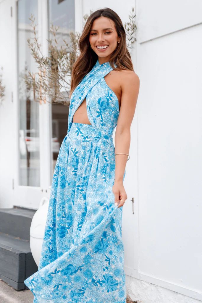 Clover Halterneck Maxi Dress - Blue Floral | Petal & Pup (US)