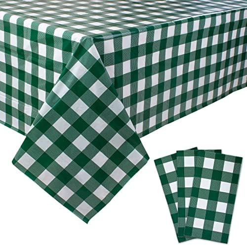 Kesfey 3 Packs Green and White Checkered Tablecloths 54 x 108 Inches Disposable Plastic Gingham T... | Amazon (US)