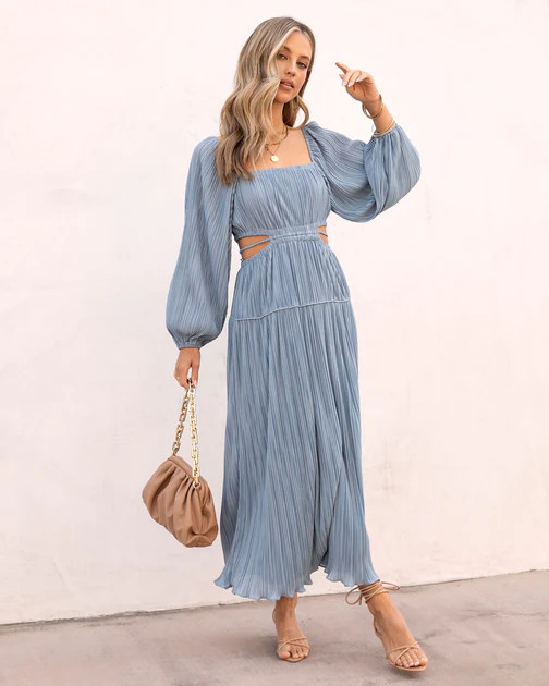 Cindy Plisse Side Cutout Maxi Dress - Dusty Blue - SALE | VICI