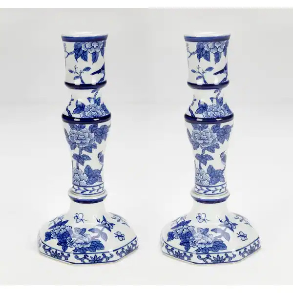 10" Porcelain Tabletop Candlestick, Blue | Bed Bath & Beyond