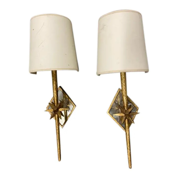 Pair of Contemporary Gold Sconces | Chairish
