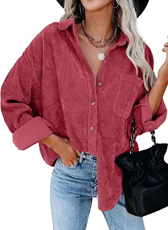 Astylish Women Corduroy Shirts Casual Long Sleeve Button Down Blouses Top | Amazon (US)