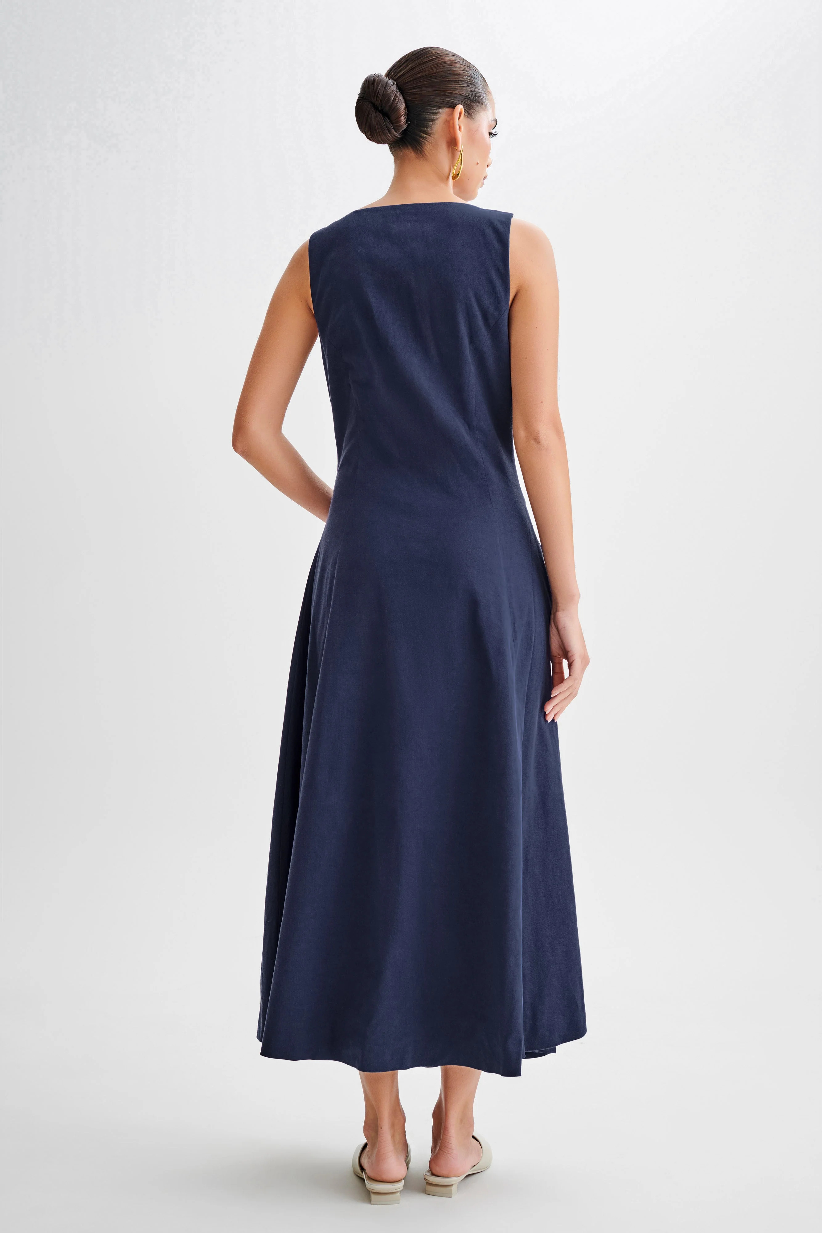 Theodora Cotton Buttoned Midi Dress - Navy | Meshki (APAC)