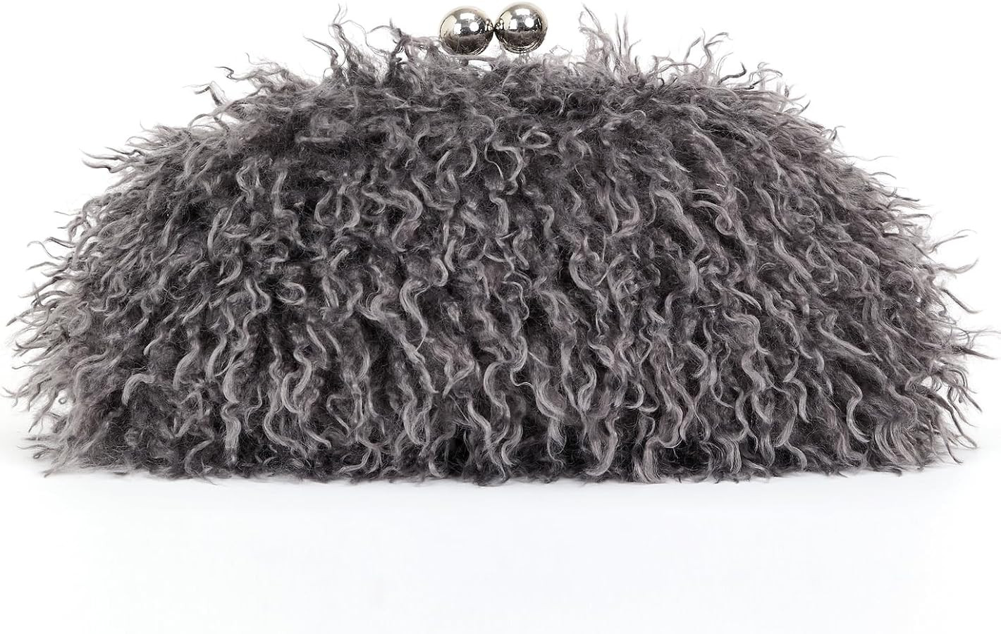 Women Faux Fur Kisslock frame pouch bag winter warm red bag clasp clutch bag with chain crossbody | Amazon (US)