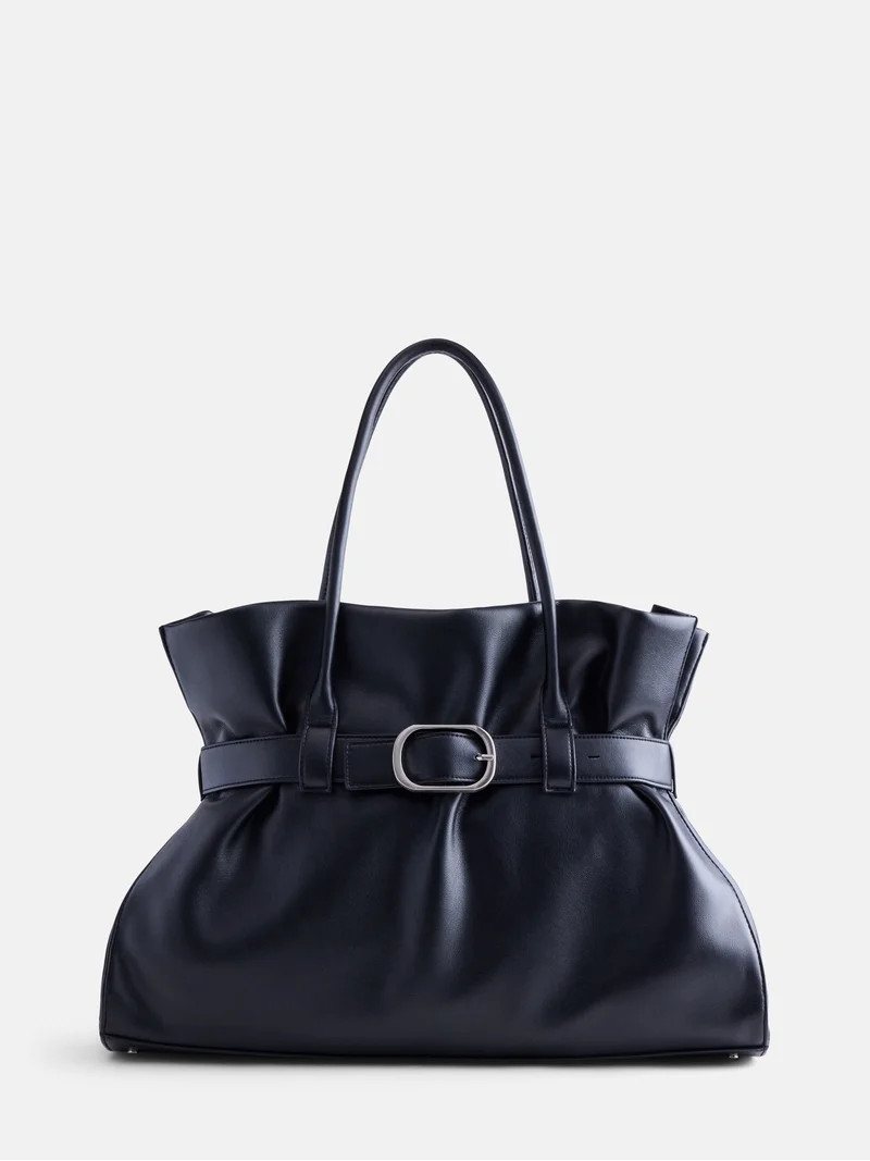 Scoop Women's Faux Leather Buckle Tote Bag, Rich Black | Walmart (US)