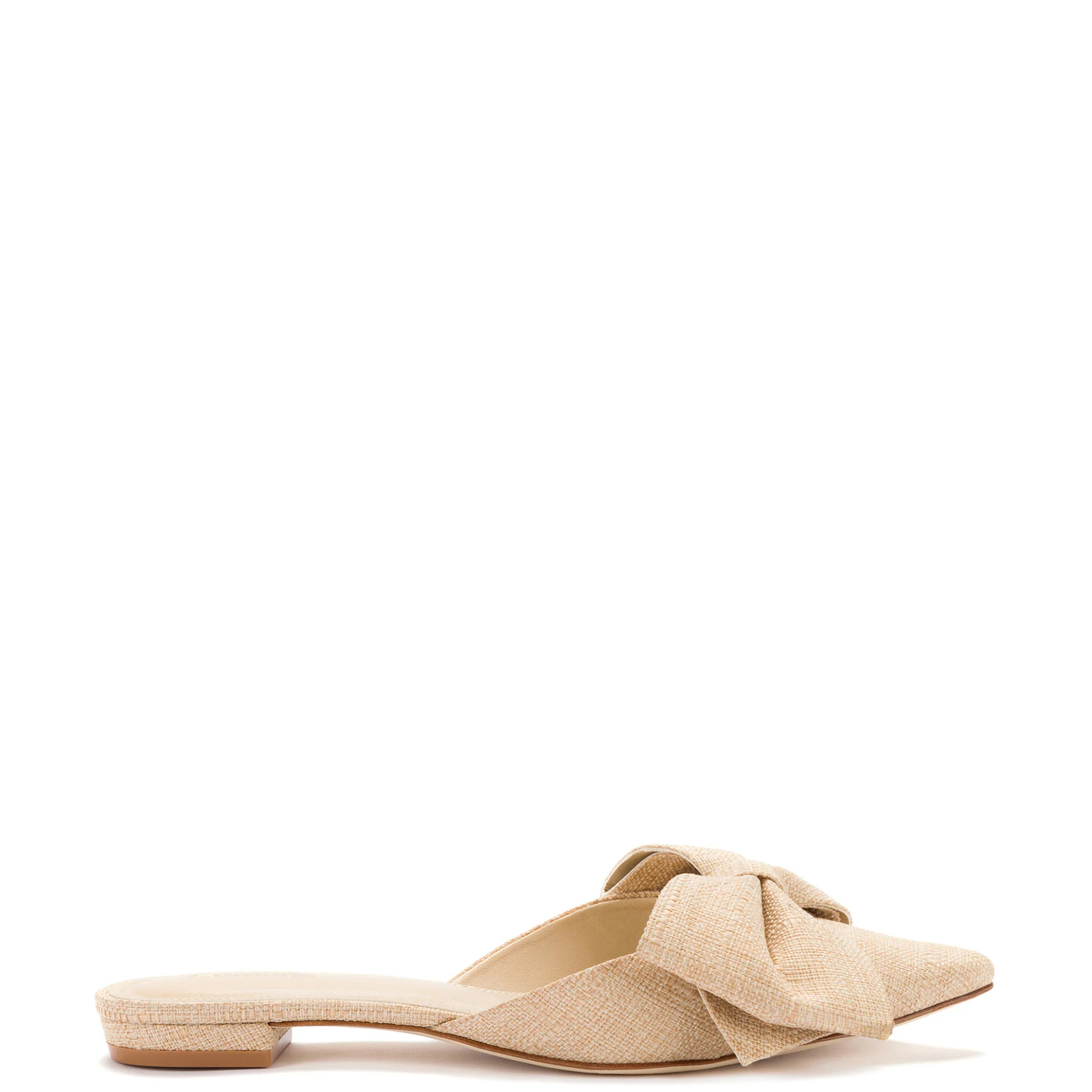 Elle Flat Mule In Beige Raffia | Larroude