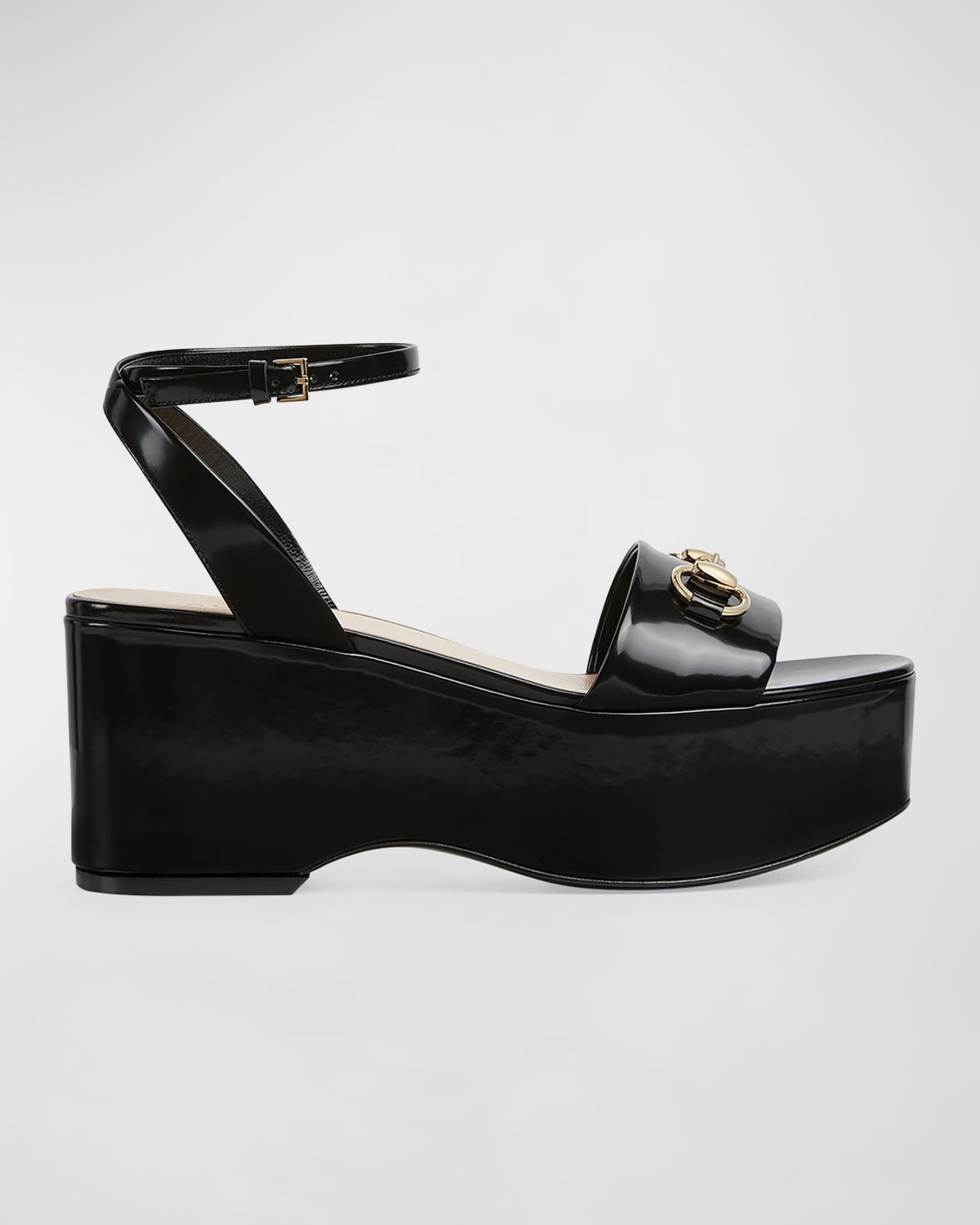 Lady Patent Horsebit Platform Sandals | Neiman Marcus