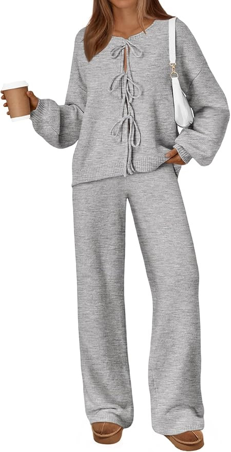 LILLUSORY Womens Lounge Sets 2 Piece Tie Front Oversized Sweater Airport Travel Winter Outfits 20... | Amazon (US)