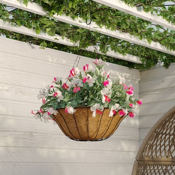 Style Selections Round 20.0-in W x 19.96-in L Black Metal Indoor/Outdoor Hanging planter | Lowe's