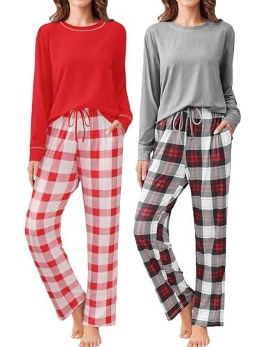 Ekouaer 2 Pack Women Pajama Long Sleeve Sleepwear Soft Loungewear Pjs Sets with Pockets S-XXL | Amazon (US)