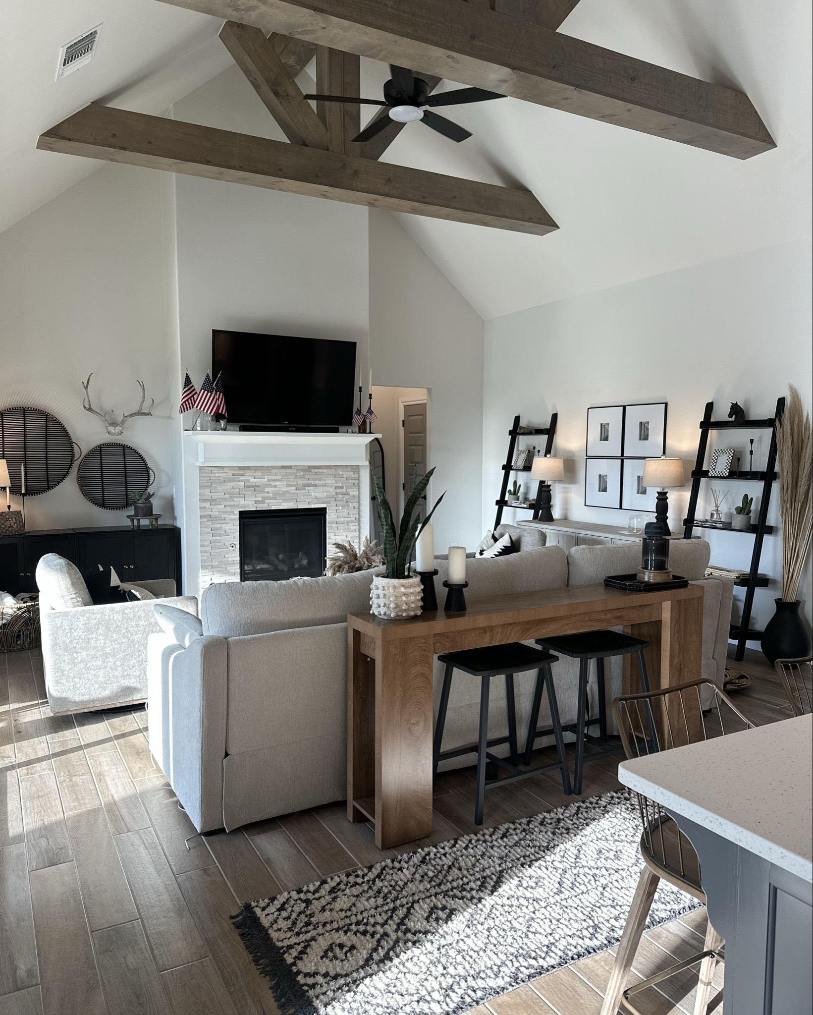 New home design and decor! 
The reclining couch, Aztec cabinet, and barstools are from Living Spaces. 



#LTKStyleTip #LTKHome #LTKFamily