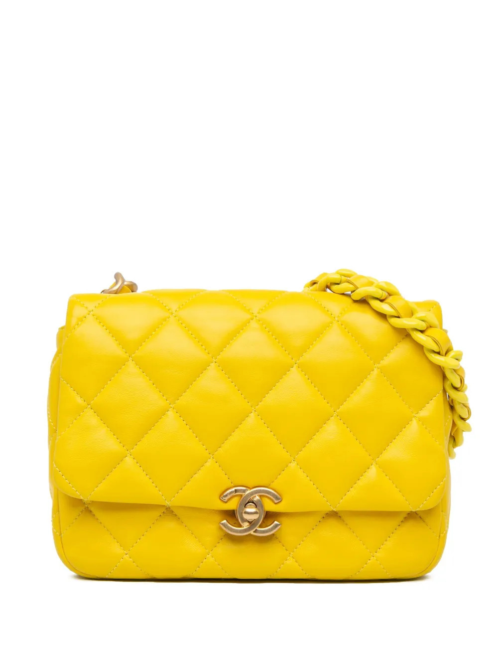 CHANEL Pre-Owned 2021-2023 Small Quilted Lambskin Candy Chain Flap crossbody bag - Yellow | Farfetch Global