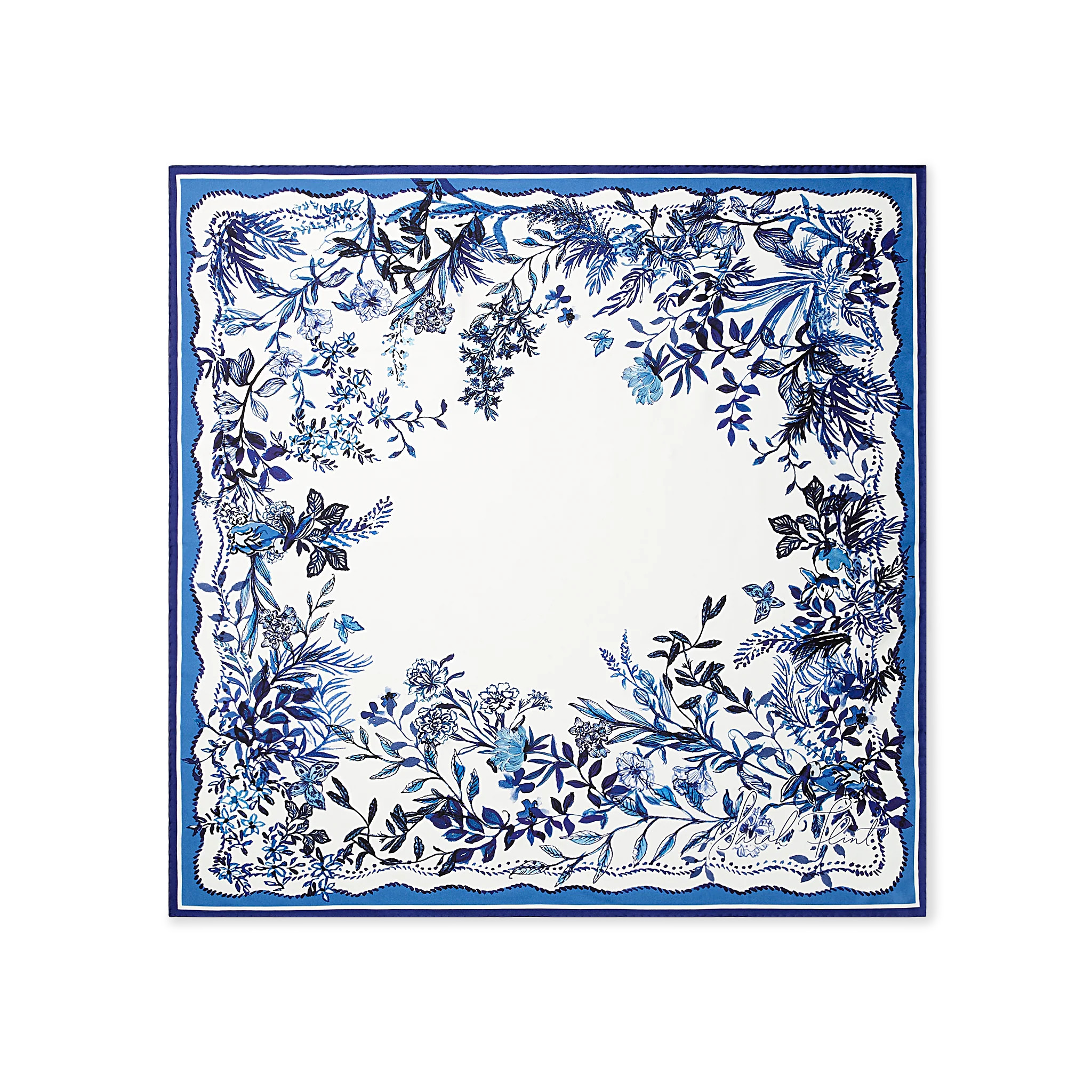 Hidden Garden Scarf 90 | Flora Blue Silk | Sarah Flint | Sarah Flint