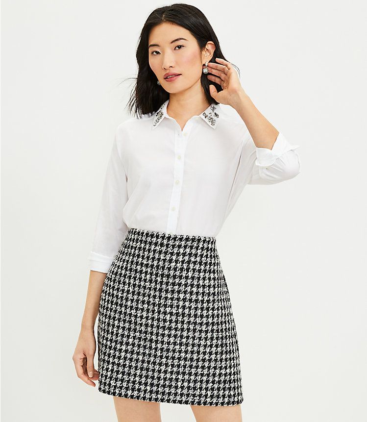 Shimmer Houndstooth Shift Skirt | LOFT