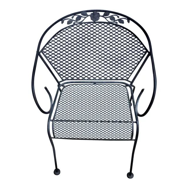 Vintage Wrought Iron Barrel Back Garden Patio Dining Arm Chair | Chairish