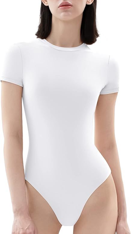 PUMIEY Women's Crew Neck Short Sleeve Bodysuit Fashion T-shirt Tops Smoke Cloud Pro Collection | Amazon (US)