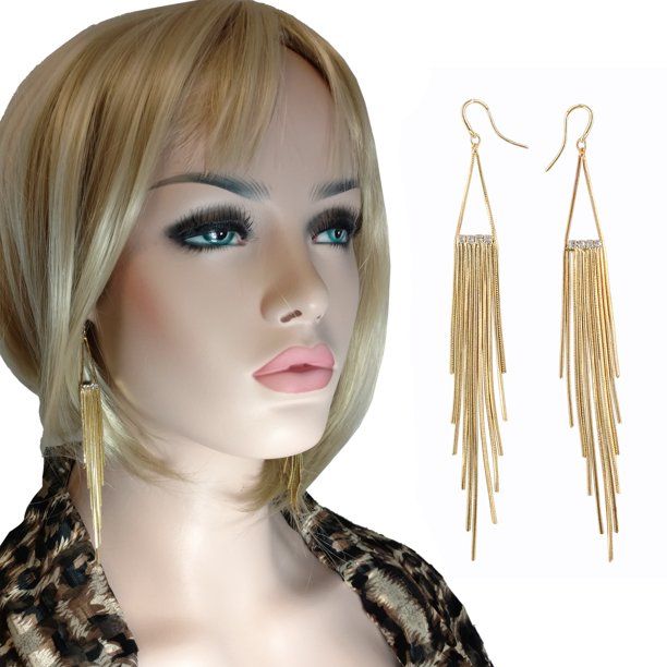 JLo Gold Tone Extra Long 5" Fringe Shoulder Duster Dangle Pierced Earrings Runway Fashion Ladies ... | Walmart (US)