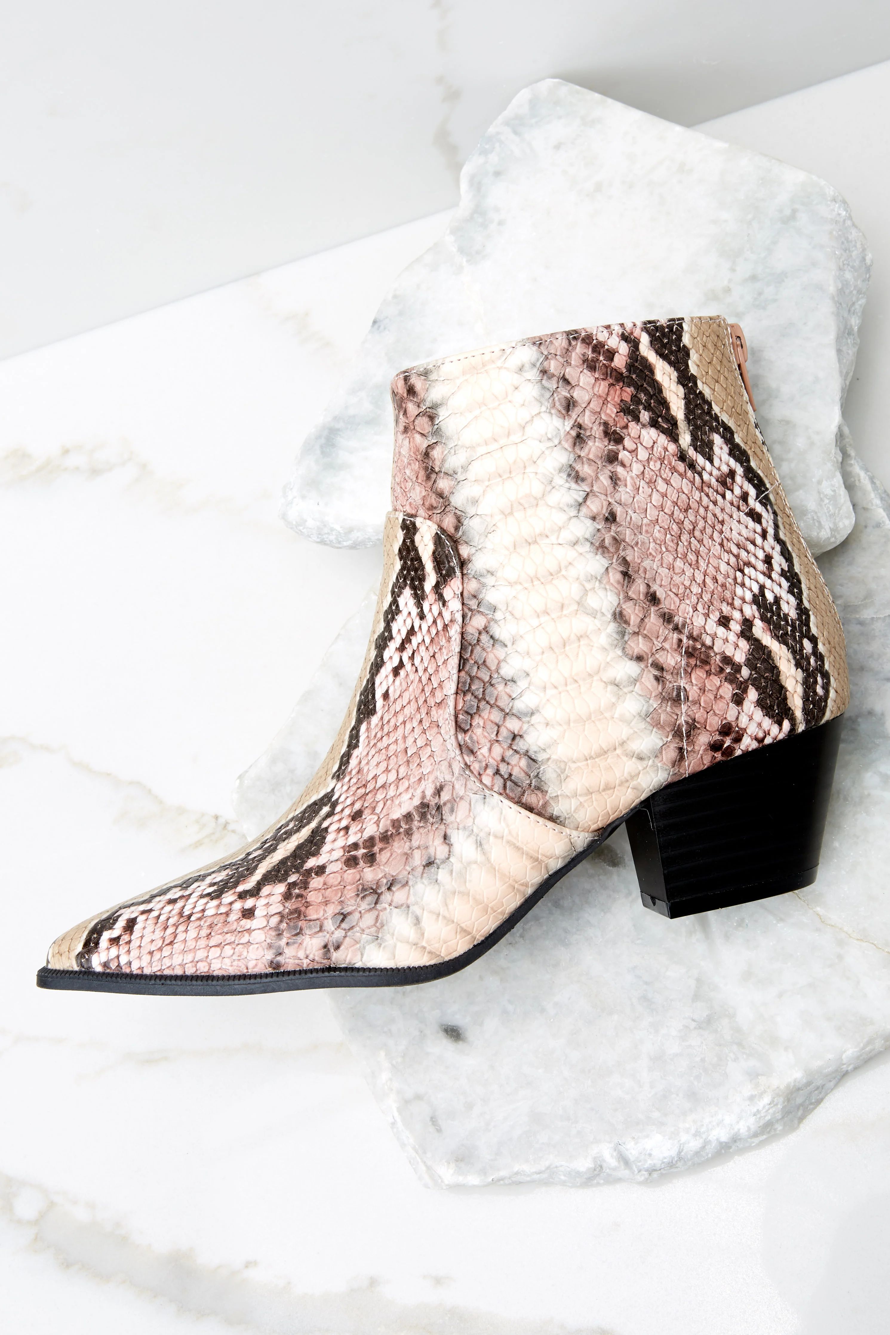 Notice It Now Blush Snake Print Booties | Red Dress 