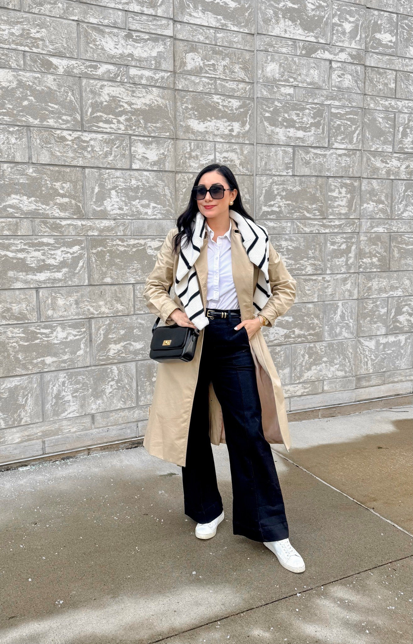 A spring outfit featuring all the classics🖤

Trench coat 
White button up top 
Black and white striped sweater 
Black wide leg jeans (40% off)
White sneakers 

#springoutfit #classicstyle #neutraloutfit #smartcasual 



#LTKootd #LTKSeasonal