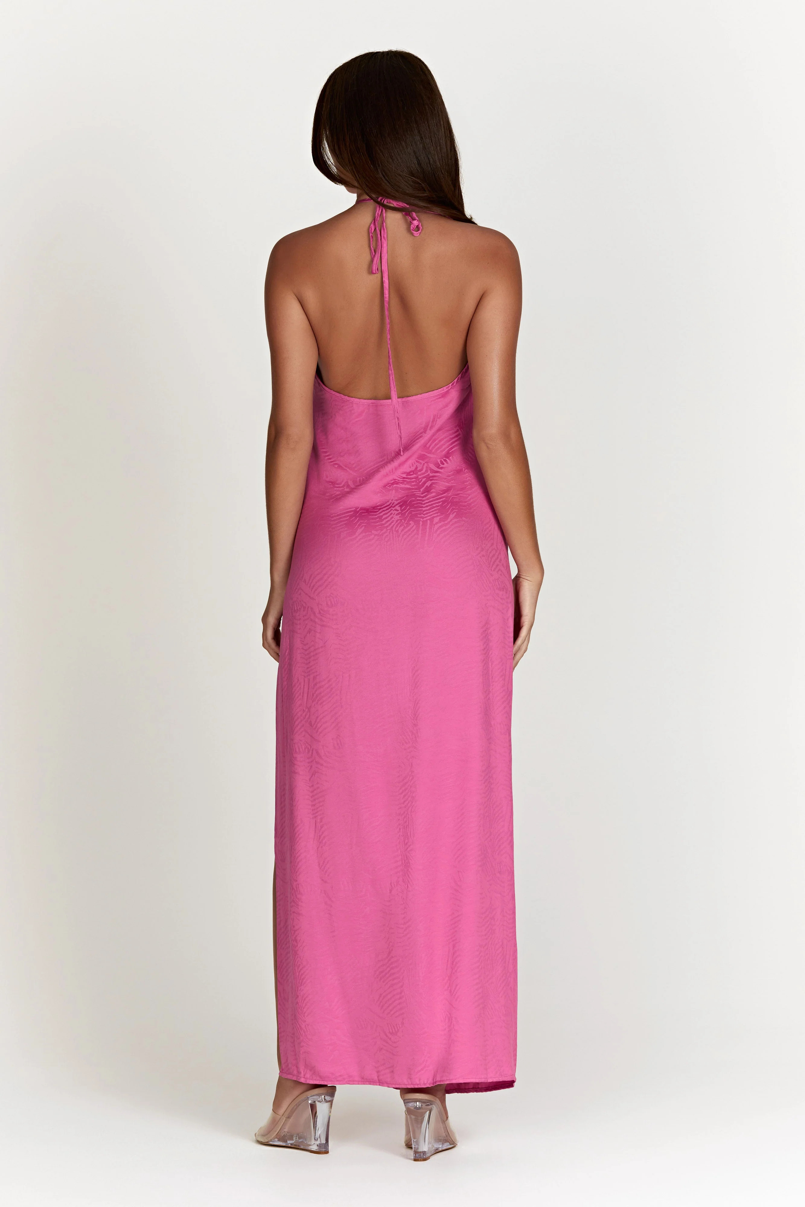 Aaliyah Plunge Neck Maxi Dress - Rose Pink | MESHKI US