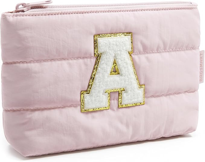 Amazon.com: BAGSMART Personalized Makeup Bag with Initial, Pink Small Cosmetic Travel Organizer, ... | Amazon (US)