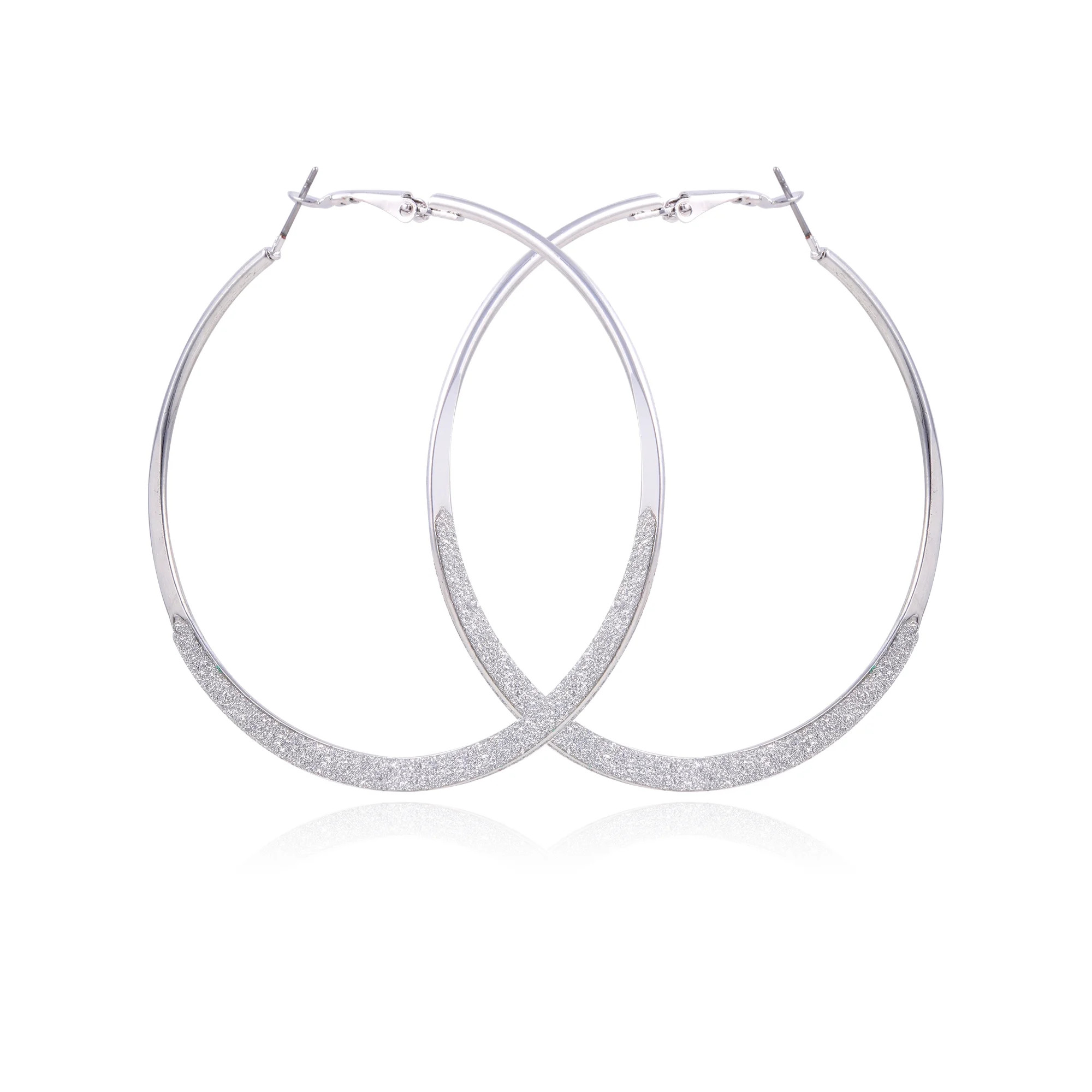 Time & True Large Silver Tone Glitter Hoops | Walmart (US)