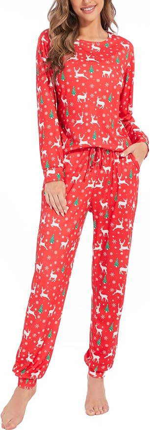 Womens Pajamas Set Sleepwear Casual Tops and Lounge Pants Soft Sleeping Pjs Set with Pockets | Amazon (US)