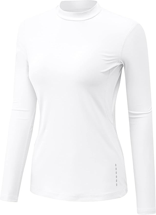 TBMPOY Womens Fleece Mock Neck Long Sleeve Running Shirts Thermal Base Layer Active Tops | Amazon (US)